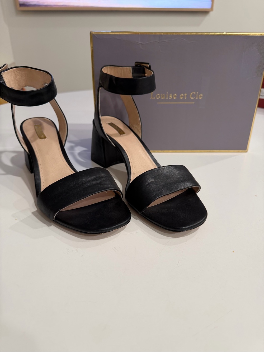 Louise et Cie Black Ankle-Strap Block Heel Sandals
